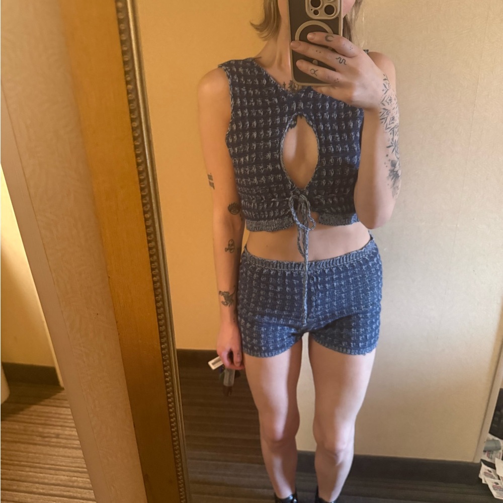 Blue Knit Two-Piece Set